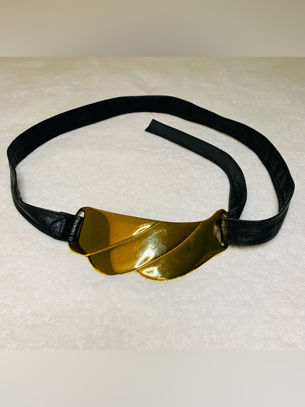 Vintage Gold Metal Accent Black Leather Belt